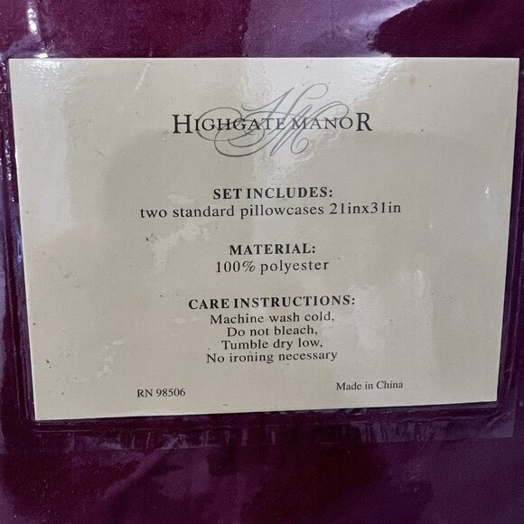NWT Highgate Manor Set 2 King Pillowcases MicroFiber Burgundy Diamond Collection - Picture 5 of 5